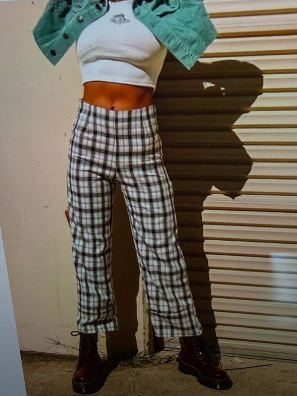 Princess Polly Euros High Rise Wide LED B/W Plaid Pants Sz6